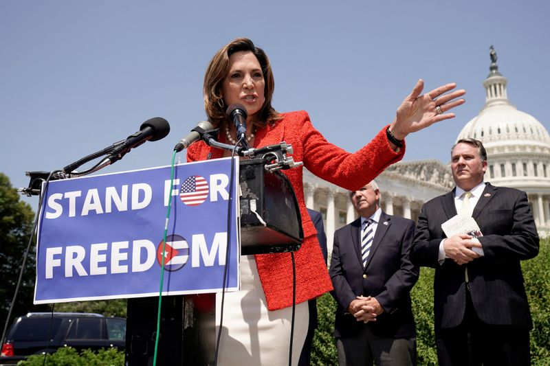FILE PHOTO: U.S. Rep Maria Elvira Salazar (R-FL) speaks during a news conference to recognize Cuban Independence Day on Capitol Hill in Washington, D.C., U.S. May 20, 2021. REUTERS/Ken Cedeno/File Photo