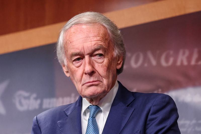U.S. Senator Ed Markey (D-MA) attends a press conference with other Democratic leaders to discuss how the ongoing government shutdown is affecting SNAP (Supplemental Nutrition Assistance Program) food aid benefits, on Capitol Hill in Washington, D.C., U.S., October 29, 2025. REUTERS/Kylie Cooper