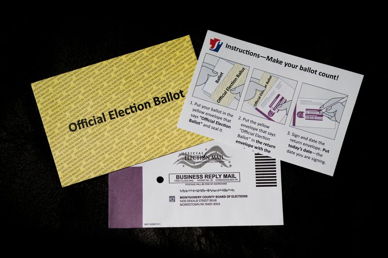 A mail-in ballot, during the Pennsylvania primary election, is displayed in this illustration picture taken in Philadelphia, Pennsylvania, U.S., May 19, 2026.  REUTERS/Hannah Beier/Illustration