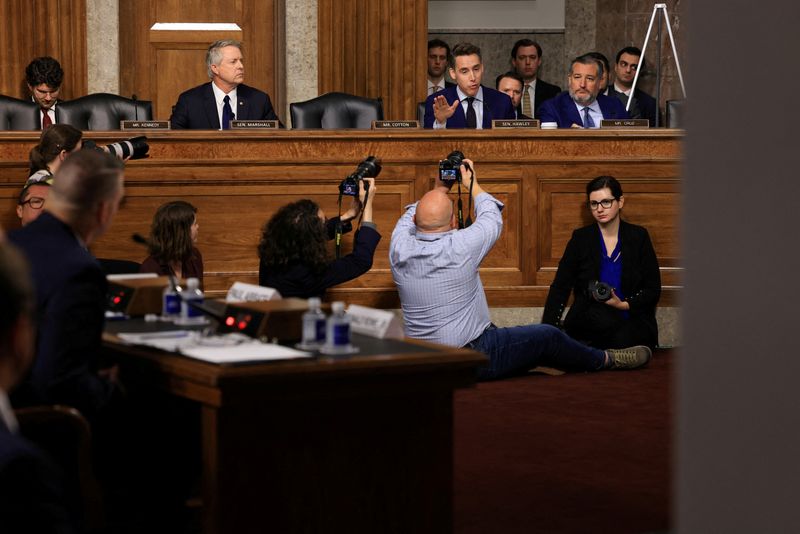FILE PHOTO: U.S. Senator Josh Hawley speaks during a Senate Judiciary Committee hearing on Capitol Hill in Washington, U.S., July 30, 2024. REUTERS/Kevin Mohatt/File Photo