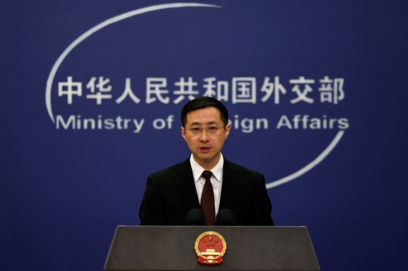 FILE PHOTO: Chinese Foreign Ministry spokesperson Lin Jian speaks during a press conference in Beijing, China March 20, 2024. REUTERS/Tingshu Wang/File Photo