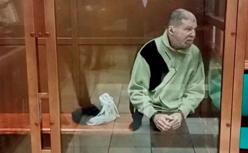 Stephen Hubbard, a U.S. citizen accused of fighting as a mercenary for Ukraine against Russia in the course of a military conflict, is seen inside an enclosure for defendants as he attends a court hearing in Moscow, Russia October 7, 2024, in this still image taken from video. Moscow City Court Press Service/Handout via REUTERS