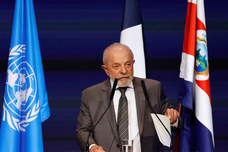 Brazil's President Luiz Inacio Lula da Silva delivers a speech during the Blue Economy and Finance Forum (BEFF) at The Grimaldi Forum in Monaco on June 8, 2025. LUDOVIC MARIN/Pool via REUTERS/File Photo