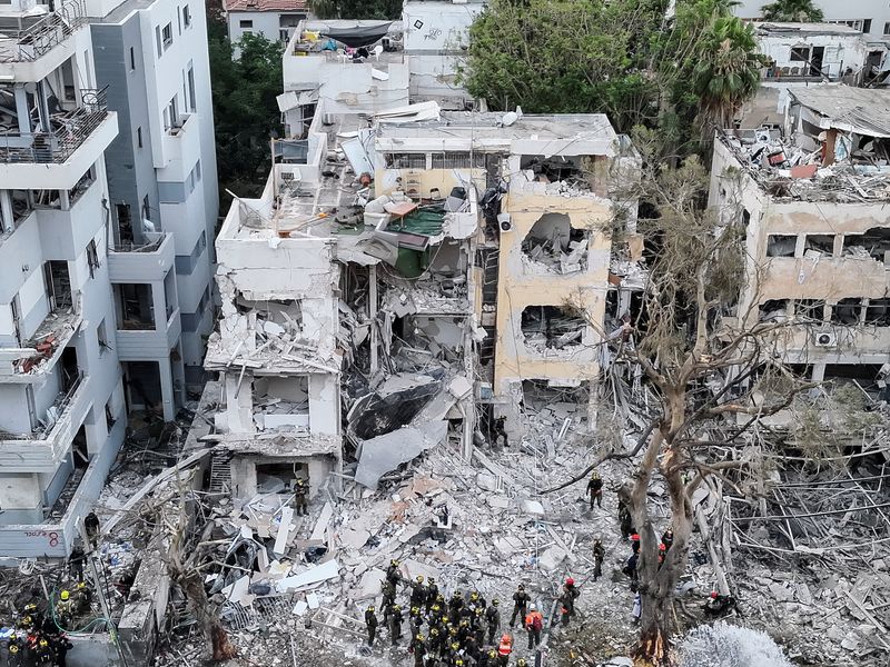 A drone photo shows the damage over residential homes at the impact site following missile attack from Iran on Israel, in Tel Aviv, Israel June 16, 2025. REUTERS/Moshe Mizrahi