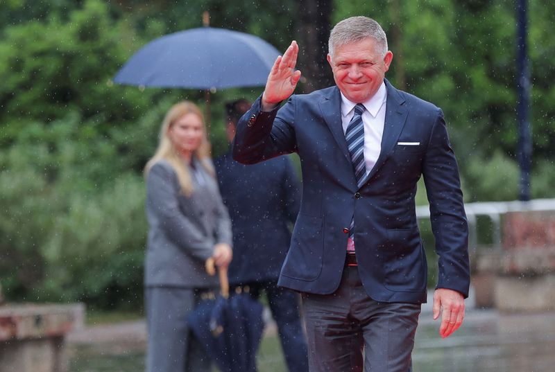Slovakia's Prime Minister Robert Fico arrives for the European Political Community Summit at Skanderbeg Square in Tirana, Albania, May 16, 2025. REUTERS/Valdrin Xhemaj/File Photo