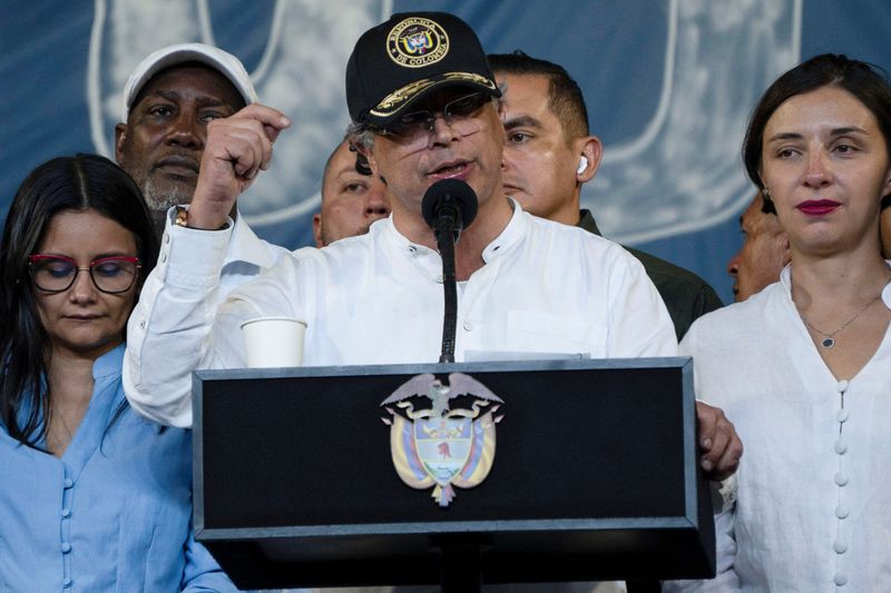 Colombia's President Gustavo Petro speaks during the rally for peace and democracy at San Francisco Square in Cali, Colombia June 11, 2025. REUTERS/Sebastian Marmolejo/File Photo