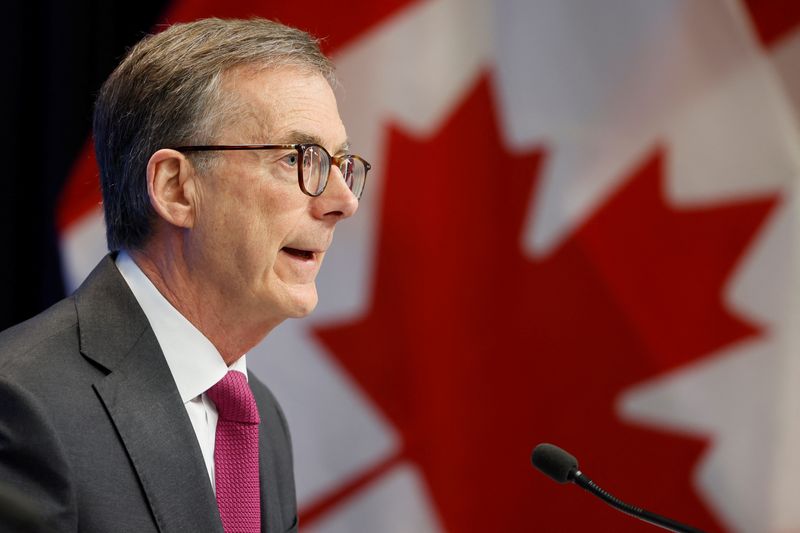 FILE PHOTO: Bank of Canada Governor Tiff Macklem takes part in a press conference following the release of a Financial Stability Report in Ottawa, Ontario, Canada May 8, 2025. REUTERS/Blair Gable/ File Photo