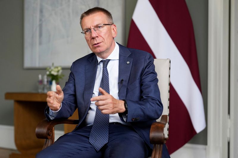 Latvian President Edgars Rinkevics gestures as he speaks during interview in Riga, Latvia June 20, 2025. REUTERS/Ints Kalnins