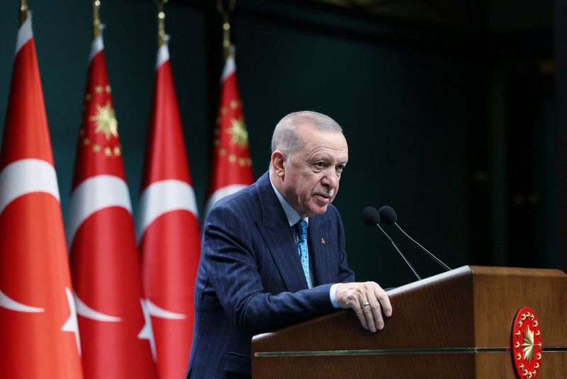 FILE PHOTO: Turkish President Tayyip Erdogan speaks during a press conference following a cabinet meeting in Ankara, Turkey, June 16, 2025. Murat Kula/Presidential Press Office/Handout via REUTERS/File Photo