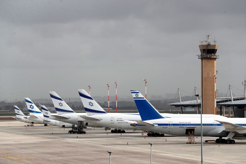 FILE PHOTO: El Al Israel Airlines planes are seen on the tarmac at Ben Gurion International airport in Lod, near Tel Aviv, Israel March 10, 2020. REUTERS/Ronen Zvulun/ File Photo