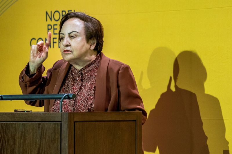 FILE PHOTO: Lawyer and human rights activist Shirin Ebadi from Iran, participates in the conference "Human Rights Heroes" at the National Museum, which is part of the Nobel Peace Center's international peace conference, in Oslo, Norway August 31, 2023. NTB/Fredrik Varfjell/via REUTERS/File photo
