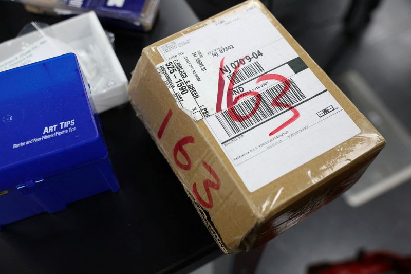 FILE PHOTO: Packaged chemicals that Reuters purchased from Chinese sellers, that can be used to make fentanyl, are seen at the Center for Forensic Science Research and Education in Horsham, Pennsylvania, U.S., April 2, 2024. REUTERS/Shannon Stapleton/File Photo