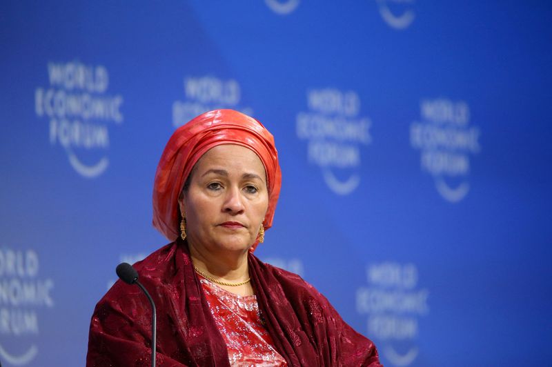 FILE PHOTO: Nigeria's Amina Mohammed, Deputy Secretary-General of the United Nations, looks on during the official opening of the World Economic Forum on Africa in Cape Town, South Africa September 5, 2019. REUTERS/Sumaya Hisham/File Photo