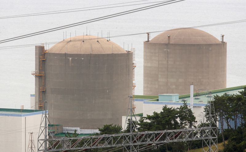 FILE PHOTO: The Kori No. 1 reactor (R) and No. 2 reactor of state-run utility Korea Electric Power Corp (KEPCO) are seen in Ulsan, about 410 km (255 miles) southeast of Seoul, September 3, 2013.  Picture taken September 3, 2013.  REUTERS/Lee Jae-Won/File Photo