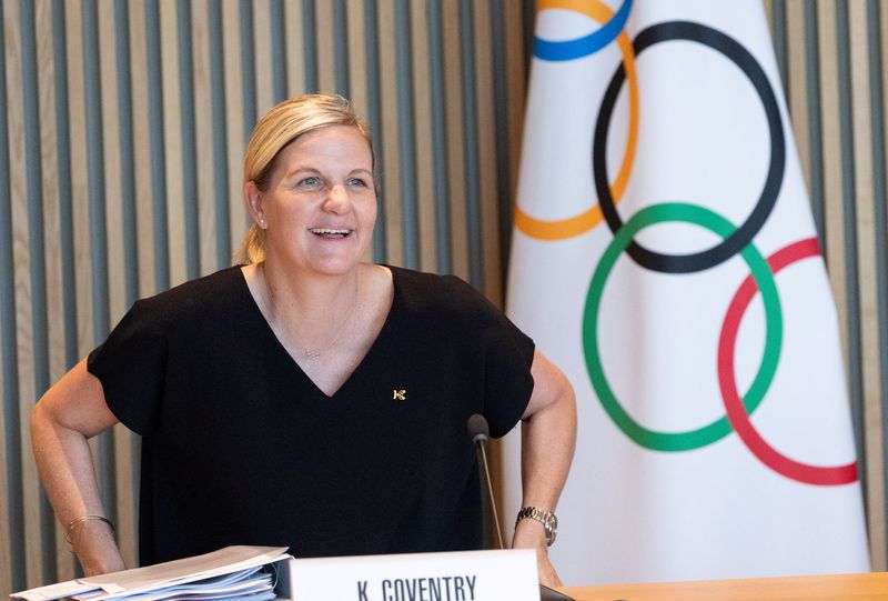 Newly elected President of the International Olympic Committee (IOC) Kirsty Coventry attends her first Executive Board meeting at the Olympic House in Lausanne, Switzerland, June 25, 2025. REUTERS/Denis Balibouse