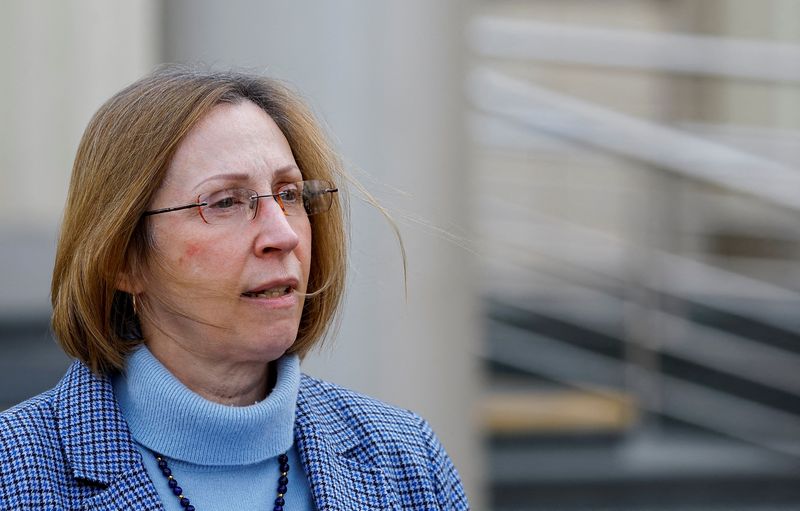 FILE PHOTO: U.S. Ambassador to Russia Lynne Tracy speaks with journalists outside a court building after a hearing to consider extending detention of Wall Street Journal reporter Evan Gershkovich in Moscow, Russia, March 26, 2024. REUTERS/Evgenia Novozhenina/File Photo
