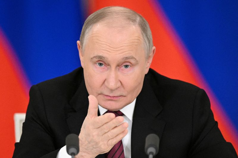FILE PHOTO: Russian President Vladimir Putin gives a statement to the media at the Kremlin in Moscow, Russia May 11, 2025. Sergey Bobylev/Host agency RIA Novosti/Handout via REUTERS