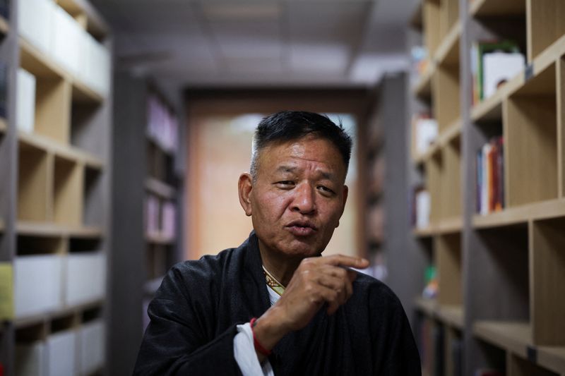 Sikyong Penpa Tsering, the head of Tibet's government-in-exile, reacts during an interview with Reuters at the Dalai Lama Library and Archive near Tsuglagkhang, also known as Dalai Lama's Temple complex, in the northern hill town of Dharamshala, India, July 4, 2025. REUTERS/Anushree Fadnavis