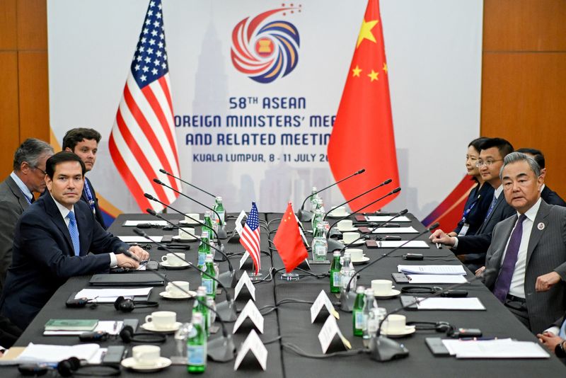US Secretary of State Marco Rubio meets with China's Foreign Minister Wang Yi during the 58th ASEAN Foreign Ministers? meeting and related meetings at the Convention Centre in Kuala Lumpur on July 11, 2025.     MANDEL NGAN/Pool via REUTERS