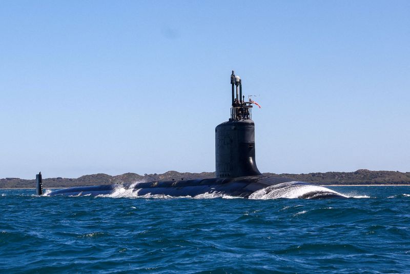 FILE PHOTO: Virginia-class fast attack submarine USS Minnesota (SSN-783) is seen off the coast of Western Australia, Australia March 16, 2025.  COLIN MURTY/Pool via REUTERS/File Photo