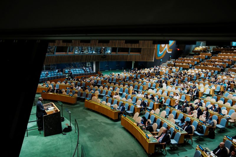 Britain's Foreign Secretary David Lammy addresses during a High-level International Conference for the Peaceful Settlement of the Question of Palestine and the Implementation of the Two-State Solution at U.N headquarters in New York City, U.S., July 29, 2025.  REUTERS/Eduardo Munoz