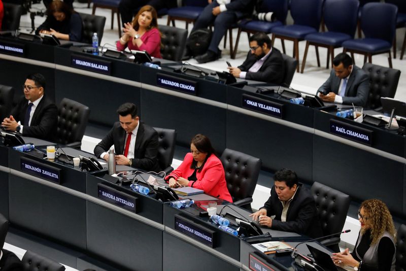 Representatives take part in a session of the Salvadoran congress to discuss reforms to the constitution, in San Salvador, El Salvador July 31, 2025. REUTERS/ Jose Cabezas