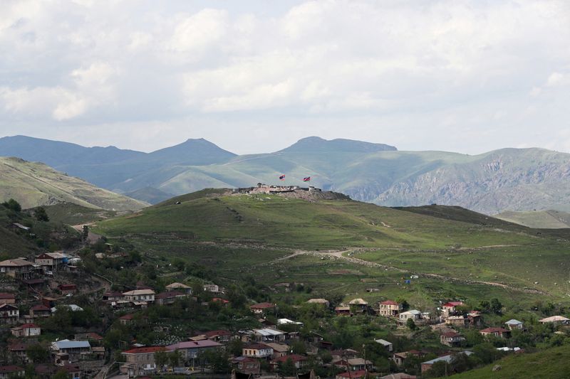 FILE PHOTO: A view shows the positions of the Armenian and Azerbaijani armies on the heights above the village of Khnatsakh in Syunik Province, Armenia May 13, 2025. Hayk Baghdasaryan/Photolure via REUTERS/File Photo