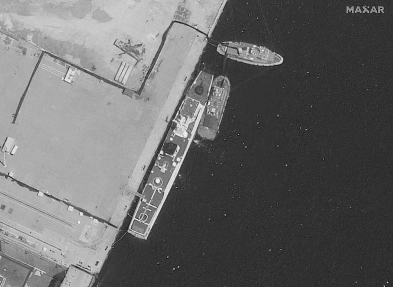 A satellite image of a recently-damaged Chinese coast guard vessel under repair, in the Yulin Naval Base, in Sanya, Hainan Island, China, August 21, 2025. Maxar Technologies/via REUTERS