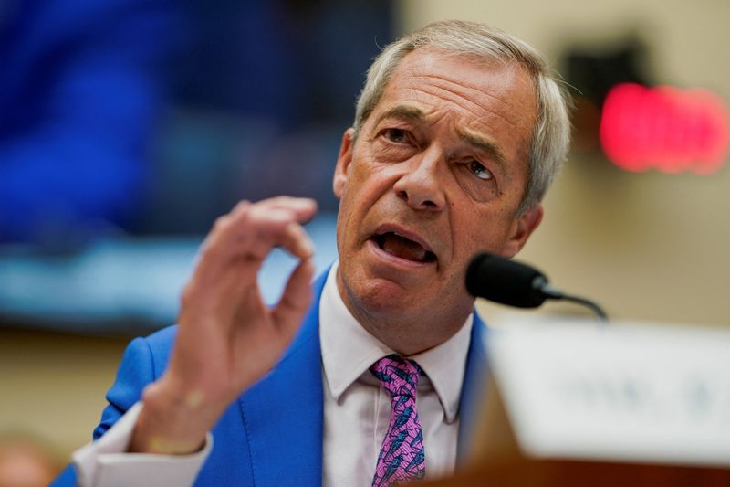 Britain's Reform UK Party leader Nigel Farage testifies before a House Judiciary Committee hearing on European threats to American free speech and innovation, on Capitol Hill in Washington, D.C., U.S., September 3, 2025. REUTERS/Nathan Howard
