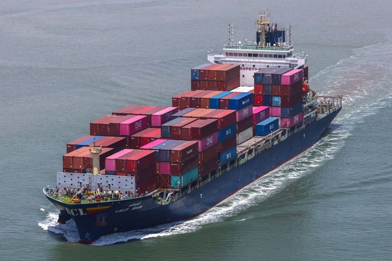 A container ship is seen near the Hai Phong International Container Terminal, after U.S. President Donald Trump announced a 90-day pause on tariffs for many countries, in Hai Phong, Vietnam, April 16, 2025. REUTERS/Athit Perawongmetha/File Photo