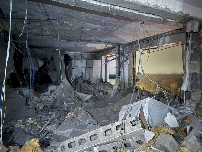 An apartment destroyed during what local authorities called a Ukrainian drone attack in the course of the Russia-Ukraine conflict, in Krasnogorsk outside Moscow, Russia, October 24, 2025. Governor of Moscow Region Andrei Vorobyov via Telegram/Handout via REUTERS
