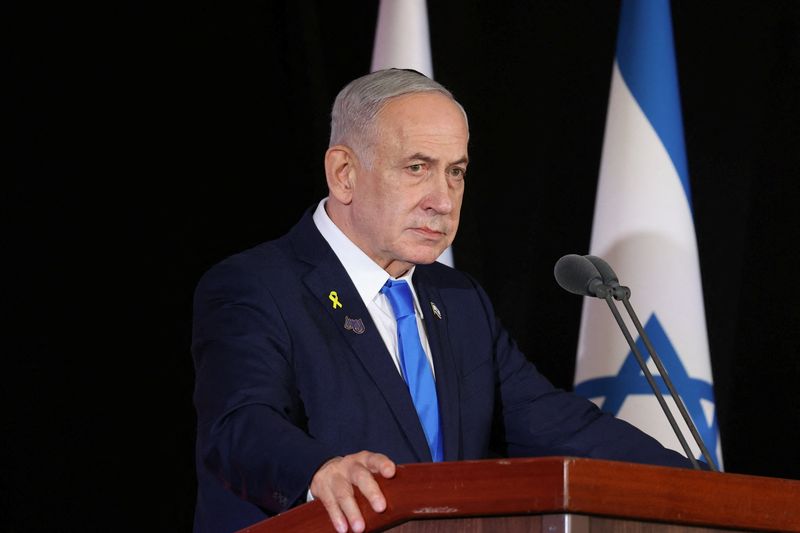 Israeli Prime Minister Benjamin Netanyahu participate in the state memorial ceremony for the fallen of the Iron Swords War on Mount Herzl. In Jerusalem on 16 October 2025    Alex Kolomoisky/POOL/Pool via REUTERS
