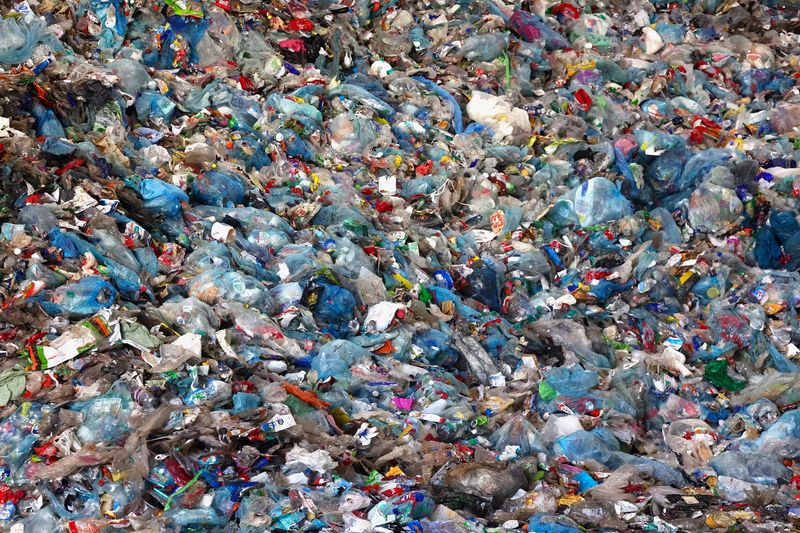 FILE PHOTO: PMD (plastic packaging, metal packaging, drinks cartons) waste is seen at Indaver Plastics Recycling (IPR) plant in Willebroek, Belgium March 14, 2024.  REUTERS/Yves Herman/File Photo