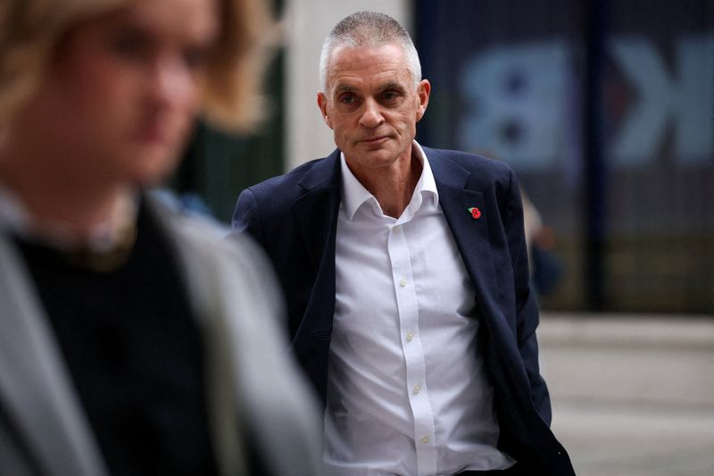 Outgoing Director General of the BBC Tim Davie arrives at BBC Broadcasting House after he and Chief Executive of BBC News Deborah Turness resigned following accusations of bias at the British broadcaster, including in the way it edited a speech by U.S. President Donald Trump, in London, Britain, November 11, 2025. REUTERS/Hannah McKay
