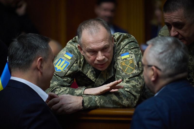 Commander in Chief of the Ukrainian Armed Forces Colonel General Oleksandr Syrskyi speaks with lawmakers during a parliament session in Kyiv, Ukraine November 19, 2024. Ukrainian Presidential Press Service/Handout via REUTERS