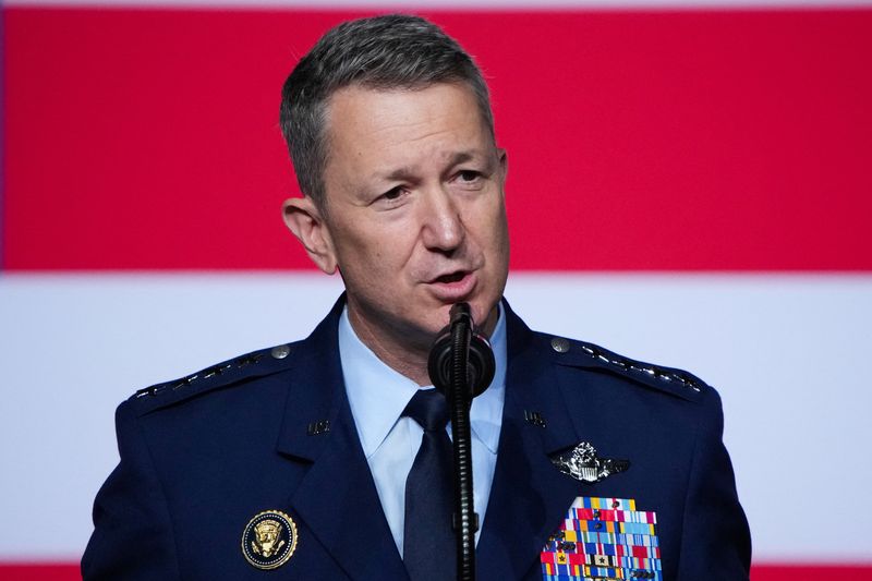 Chairman of the Joint Chiefs of Staff Air Force Gen. Dan Caine speaks to senior military leaders at Marine Corps Base Quantico, Virginia, U.S., September 30, 2025. Andrew Harnik/Pool via REUTERS/File Photo