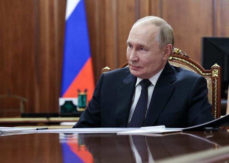 Russian President Vladimir Putin attends a meeting with Governor of the Murmansk region Andrei Chibis in Moscow, Russia, November 24, 2025. Sputnik/Gavriil Grigorov/Pool via REUTERS