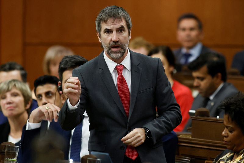 Canada's Minister of Canadian Identity and Culture Steven Guilbeault speaks during Question Period in the House of Commons on Parliament Hill in Ottawa, Ontario, Canada September 15, 2025. REUTERS/Blair Gable