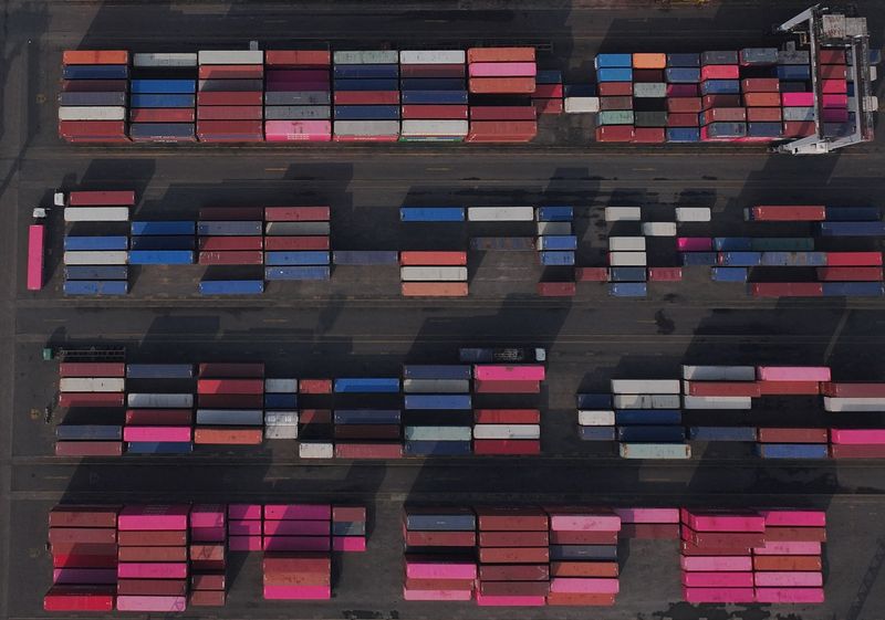 A drone view shows stacks of containers at the Tanjung Priok port in Jakarta, Indonesia, July 10, 2025. REUTERS/Ajeng Dinar Ulfiana