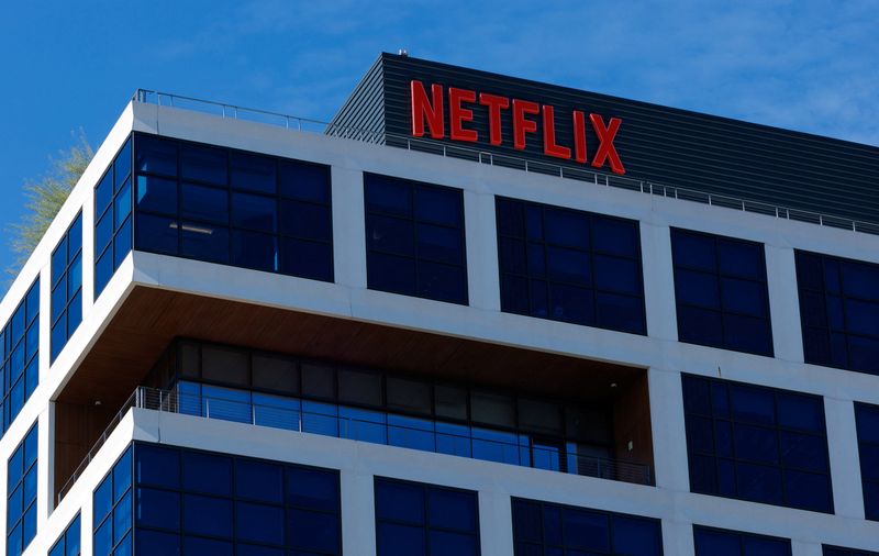 The Netflix logo is shown on one of their buildings in the Hollywood neighborhood of Los Angeles, California, U.S., December 2, 2025. REUTERS/Mike Blake