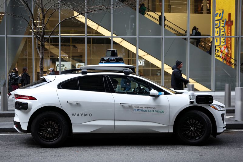 Waymo driverless taxi parks in lower Manhattan in New York City, U.S., November 26, 2025.  REUTERS/Brendan McDermid