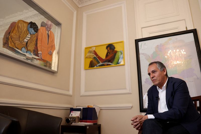 Colombia's chief negotiator with the Gaitanist Army of Colombia (EGC), Alvaro Jimenez, speaks during an interview with Reuters in Bogota, Colombia, December 12, 2025. REUTERS/Luisa Gonzalez