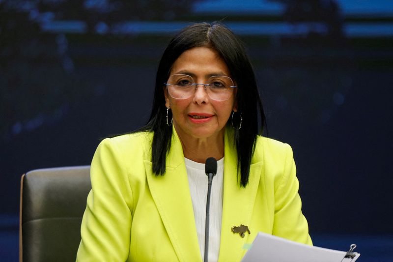 FILE PHOTO: Venezuela's Vice-President and Oil Minister Delcy Rodriguez addresses the media in Caracas, Venezuela, March 10, 2025. REUTERS/Leonardo Fernandez Viloria/File Photo