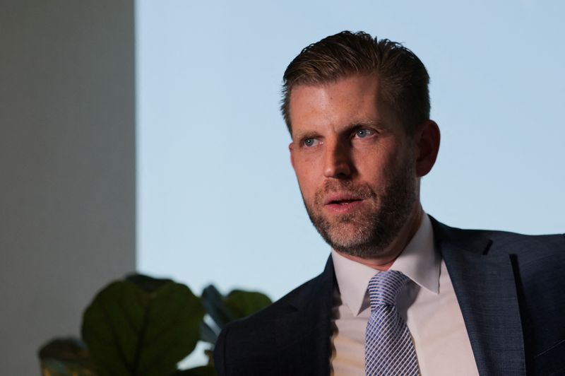 FILE PHOTO: Eric Trump, son of U.S. President Donald Trump, attends an interview with Reuters in Dubai, United Arab Emirates, April 29, 2025. REUTERS/Amr Alfiky/ File Photo
