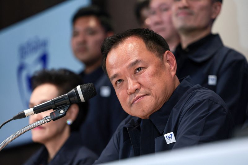Thailand's caretaker Prime Minister Anutin Charnvirakul, Bhumjaithai Party leader and prime ministerial candidate, attends a press conference at the party headquarters on the day of the general election, in Bangkok, Thailand, February 8, 2026. REUTERS/Chalinee Thirasupa