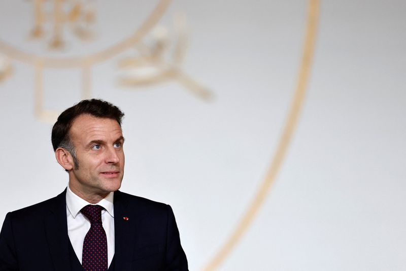 French President Emmanuel Macron reacts as he delivers a speech during a meeting with students from the "Prepas Talents du service public" as part of a program that aims to give every young person an opportunity to join the civil service, at the Elysee Palace in Paris, France, February 6, 2026. REUTERS/Benoit Tessier/Pool/File Photo