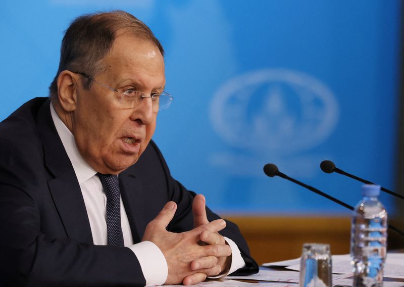 Russian Foreign Minister Sergei Lavrov speaks during his annual press conference in Moscow, Russia January 20, 2026. REUTERS/Shamil Zhumatov