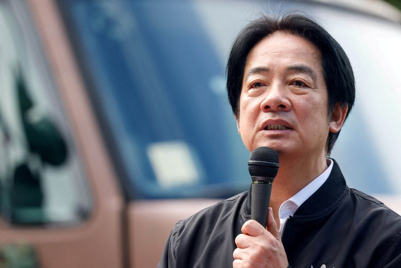 FILE PHOTO: Taiwan President Lai Ching-te delivers a speech after inspecting reservists operating a Taiwan made Hummer 2 Drone during a training session at Loung Te Industrial Parks Service Center in Yilan, Taiwan December 2, 2025. REUTERS/Ann Wang/File Photo