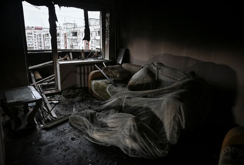 The interior of the damaged flat in an apartment building hit by a Russian drone strike, amid Russia's attack on Ukraine, in Zaporizhzhia, Ukraine February 26, 2026. REUTERS/Stringer
