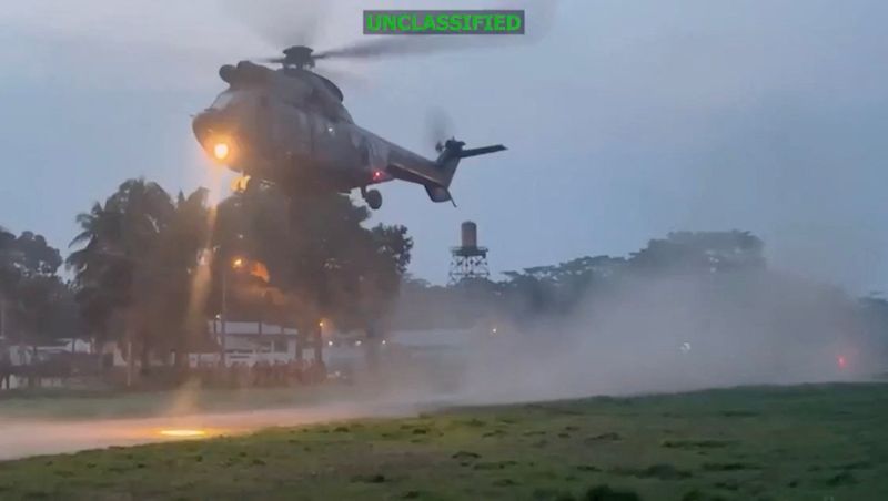 A helicopter takes off from an unknown location in this still image from a video released on March 3, 2026, by U.S. Southern Command, which they said was part of joint operations launched by Ecuadorean and U.S. forces to combat drug trafficking. US Southern Command via X/Handout via REUTERS